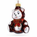 Teddy Bear with Red Bow Glass Christmas Ornament