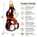 Teddy Bear with Red Bow Glass Christmas Ornament