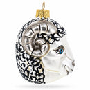 Ram Head with Blue Eyes Glass Christmas Ornament