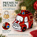 Red Firefighting Truck Mini Glass Christmas Ornament