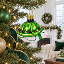Turtle with Glittered Shell Mini Glass Christmas Ornament