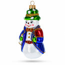 Snowman with Red Bow Tie Glass Christmas Ornament