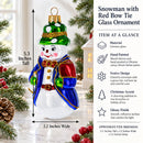 Snowman with Red Bow Tie Glass Christmas Ornament