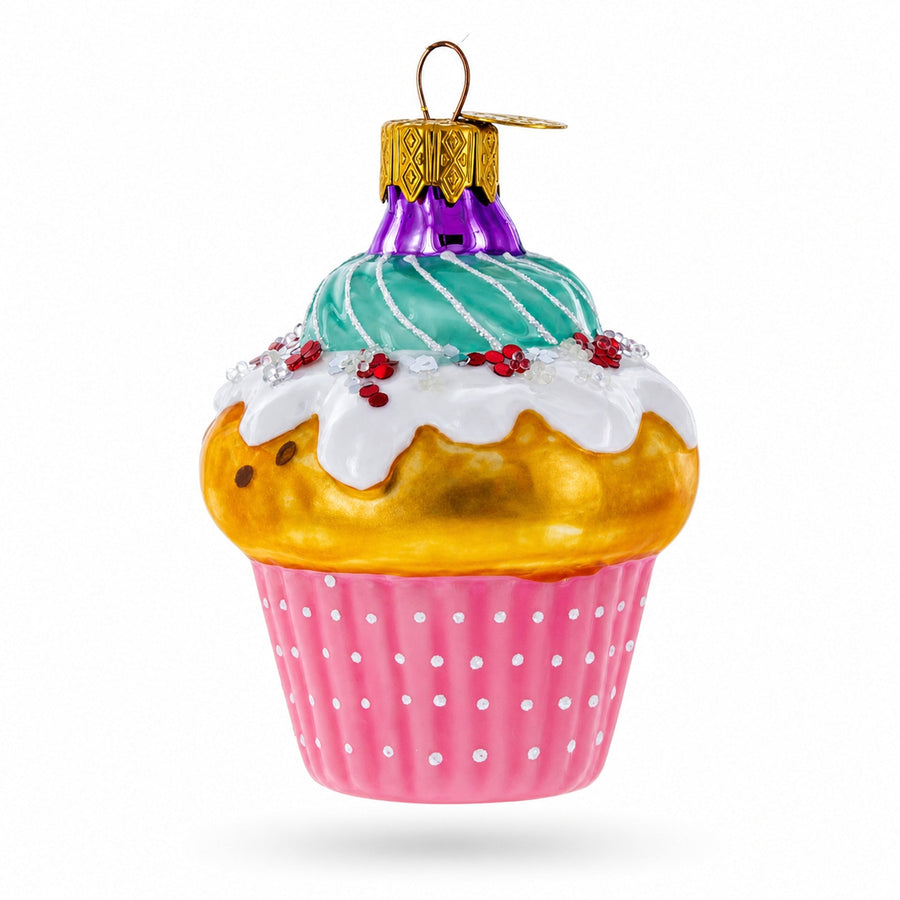 Cupcake Covered with Icing Glass Christmas Ornament