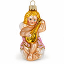 Cherub Angel Musician Playing Golden Mandolin Glass Christmas Ornament