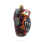 Red Headed Woodpecker Perched On Bark Glass Christmas Ornament
