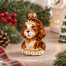 Spaniel with Heart on Collar Glass Christmas Ornament