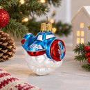 Tractor Style Aircraft Flying Above Clouds Mini Glass Christmas Ornament