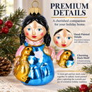 Girl Hugging Yellow Duck Glass Christmas Ornament