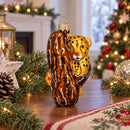 Spotted Leopard Cub Climbing Tree Glass Christmas Ornament