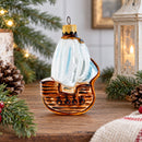 Wooden Sailboat with Billowing White Sails Glass Christmas Ornament