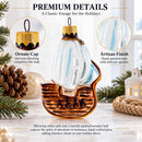Wooden Sailboat with Billowing White Sails Glass Christmas Ornament