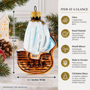 Wooden Sailboat with Billowing White Sails Glass Christmas Ornament