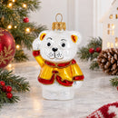 Polar Bear Cub Waving Glass Christmas Ornament