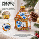 Birdhouse with Bluebirds Glass Christmas Ornament