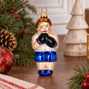 Boxer in Blue Costume Glass Christmas Ornament