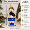 Boxer in Blue Costume Glass Christmas Ornament