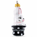 Rabbit In Magician Hat Glass Christmas Ornament