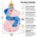 Piglet with Blue Scarf Glass Christmas Ornament