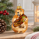 Otter Holding a Log Glass Christmas Ornament