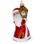 Santa Holding Grandfather Clock Glass Christmas Ornament
