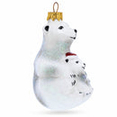 Mother Bear with Cub Glass Christmas Ornament