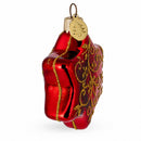 Glossy Red Hexagon with Golden Pattern Glass Christmas Ornament