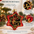 Glossy Red Hexagon with Golden Pattern Glass Christmas Ornament