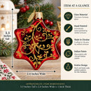 Glossy Red Hexagon with Golden Pattern Glass Christmas Ornament