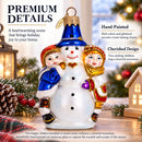 Kids Making Snowman Glass Christmas Ornament