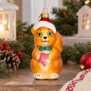 Santa Hat Squirrel Holding Star Glass Christmas Ornament