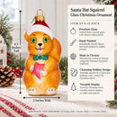 Santa Hat Squirrel Holding Star Glass Christmas Ornament