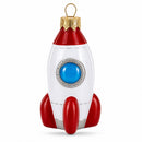 Retro Space Rocket Glass Christmas Ornament