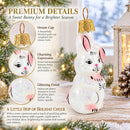 Whimsical White Rabbit with Pink Ears Glass Christmas Ornament