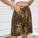 Summer New Washed Casual Retro Leopard-Print Slimming Denim Shorts