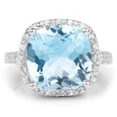 7.18 Carat Genuine Blue Topaz and White Topaz .925 Sterling Silver Ring