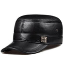 Leather Hat for Men Warm Flat Top Ear Protection
