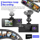WiFi FHD 1080P Car Dash Cam 3 Channels Front Rear Inside Dash Camera with Loop Recording Reversing Visual 170° Wide Angle 64G Card Included