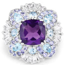 8.38 Carat Genuine Multi Stones .925 Sterling Silver Ring