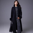 Thickened Coat With Fox-fur Sleeves Womens Belted Wool Blend