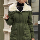 Womens Casual Hooded Long-sleeve Mid-length Cotton Coat