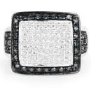 0.64 Carat Genuine White Diamond and Blue Diamond .925 Sterling Silver Ring