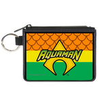 Canvas Zipper Wallet - MINI X-SMALL - AQUAMAN Logo3 Scales Stripe Orange Yellow Green