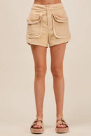 SO ME Mineral Washed Terry High Rise Cargo Shorts