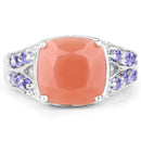 3.97 Carat Genuine Peach Moonstone and Tanzanite .925 Sterling Silver Ring