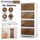4-Tier Foldable Storage Bins with Lid Front Magnetic Door Collapsible Stackable Closet Organizer Containers with 4Pcs 360¡ Rotatable Wheels