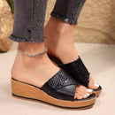 Women's Snake-Texture Peep-toe Wedge Sandals