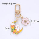 Cute Moon Rabbit Cherry Blossom Keychain