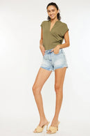 Kancan High Rise Raw Hem Denim Shorts