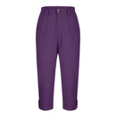 Womens Solid-color Buttoned Roll-up Capri Pants